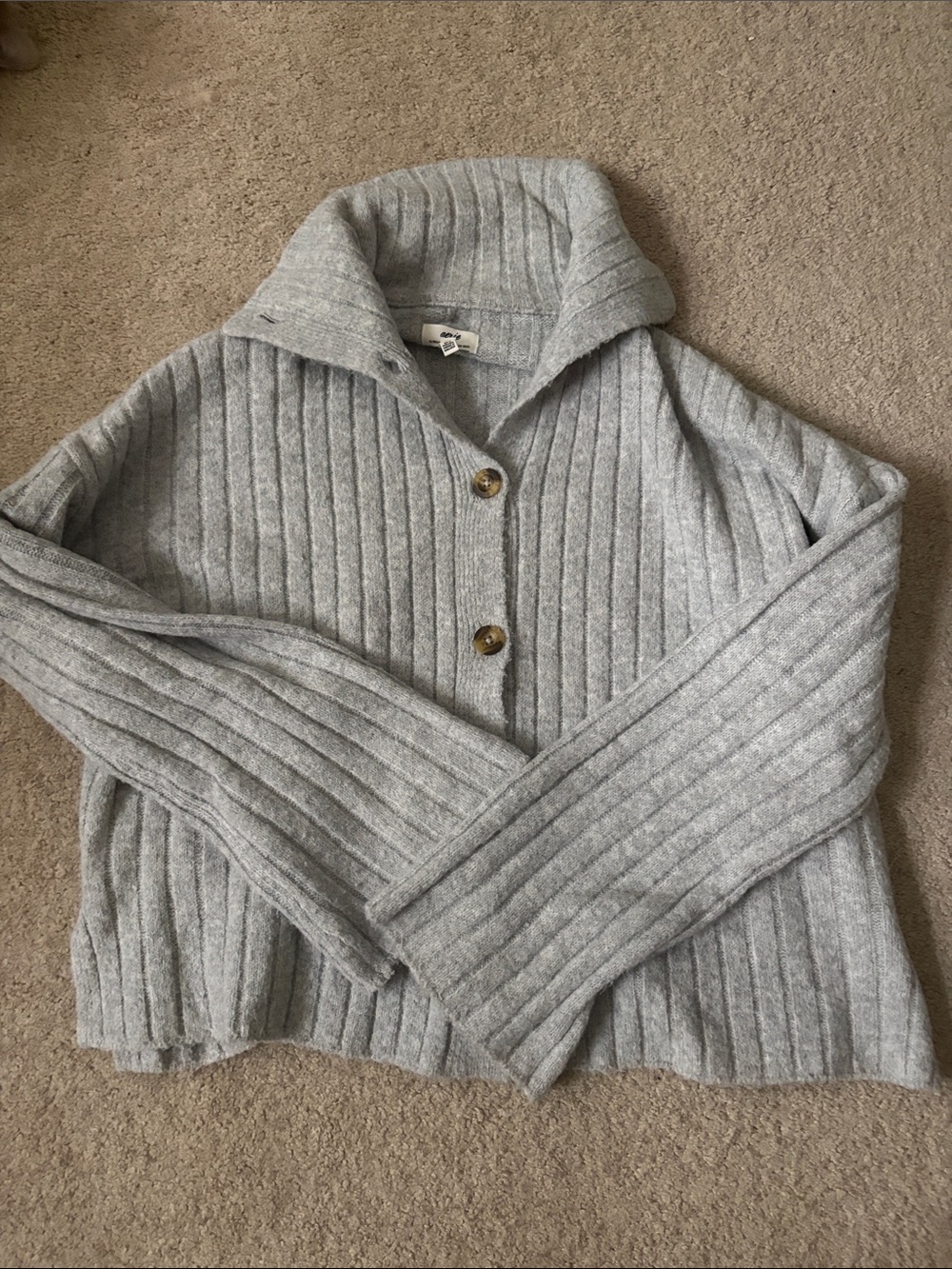 aerie Light Gray Ribbed Button-Up Cardigan Sweater